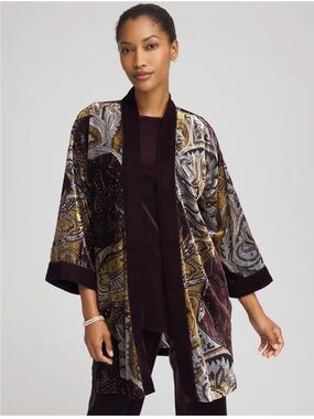 Chico's NWT Velvet Paisley Kimono Burnout Size L/XL Retail $150
